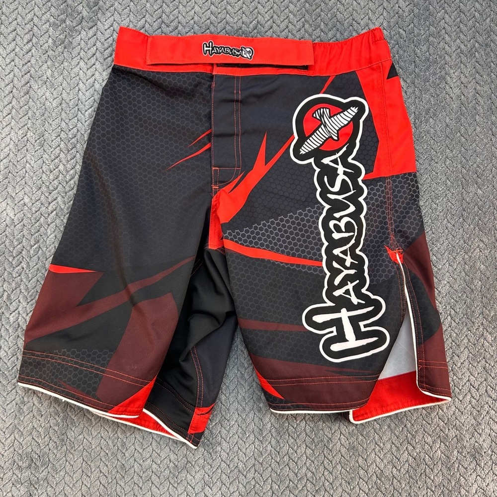 Hayabusa Graphic Logo Mens Red Black Fight MMA‎ Training Shorts Size 30